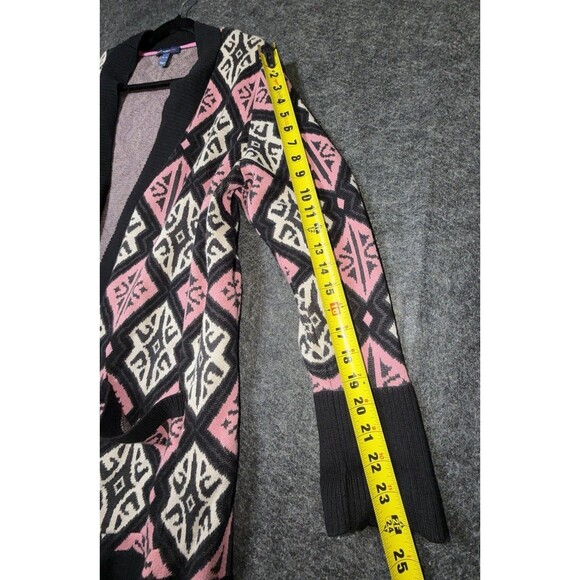 Isaac Mizrahi Live! Boho Cardigan Sweater XL Black Geometric Fringe Open Front - Picture 5 of 6